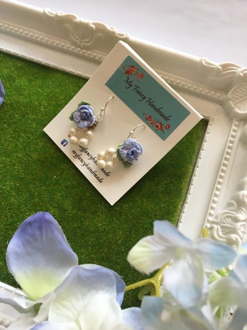 myfancyhandmade *My Fancy Handmade*手鈎紫藍色玫瑰花耳環