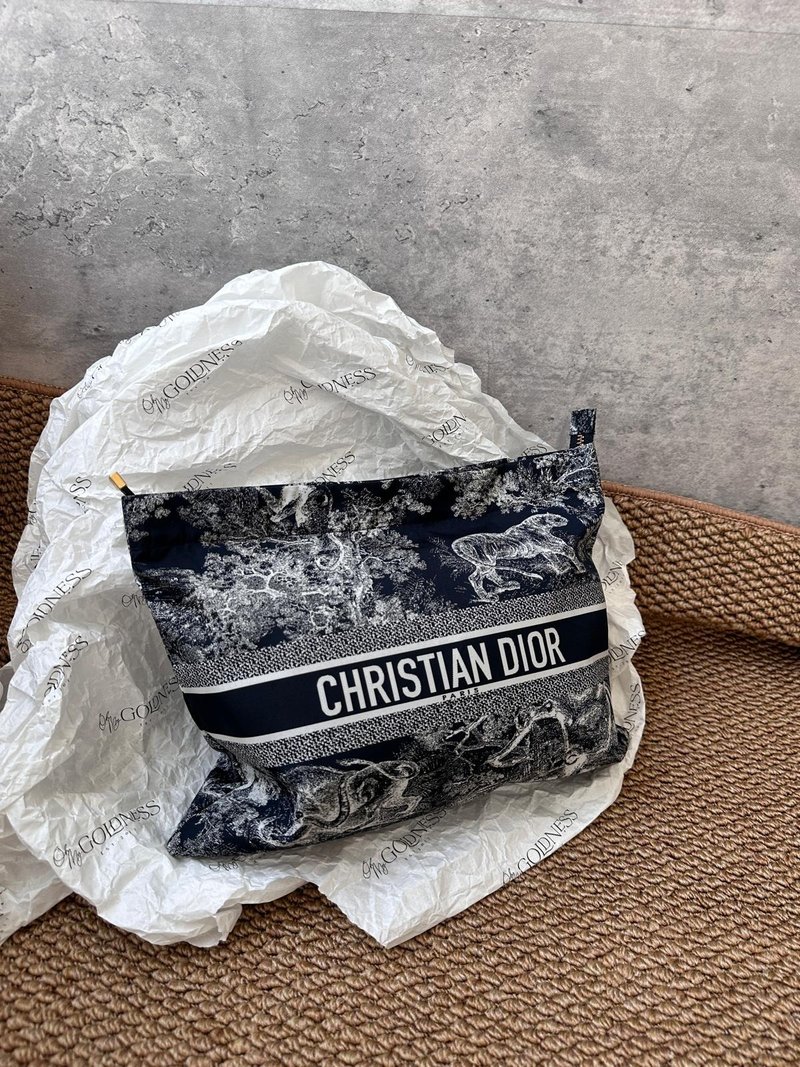 中古包 DIOR Toile de Jouy 多功能手拿包 - 手拿包 - 棉．麻 藍色