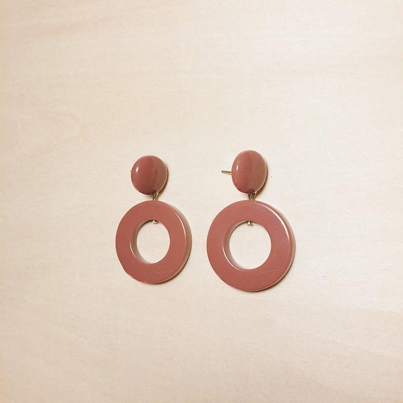 Vintage brick color ball large circle earrings - ต่างหู - เรซิน สีนำ้ตาล