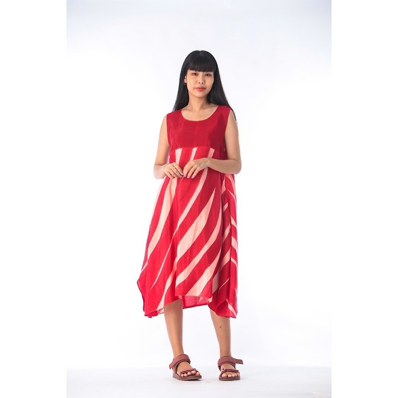 Dress Hand Paint Soft Cotton Silk for Yoga Vacation Holidays Summer Beach - 連身裙 - 棉．麻 紅色