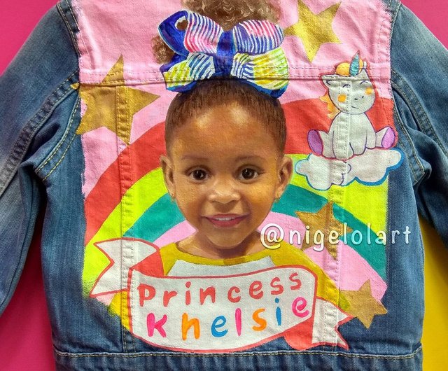 Custom Children Portrait jacket Painted Denim Jacket Handmade