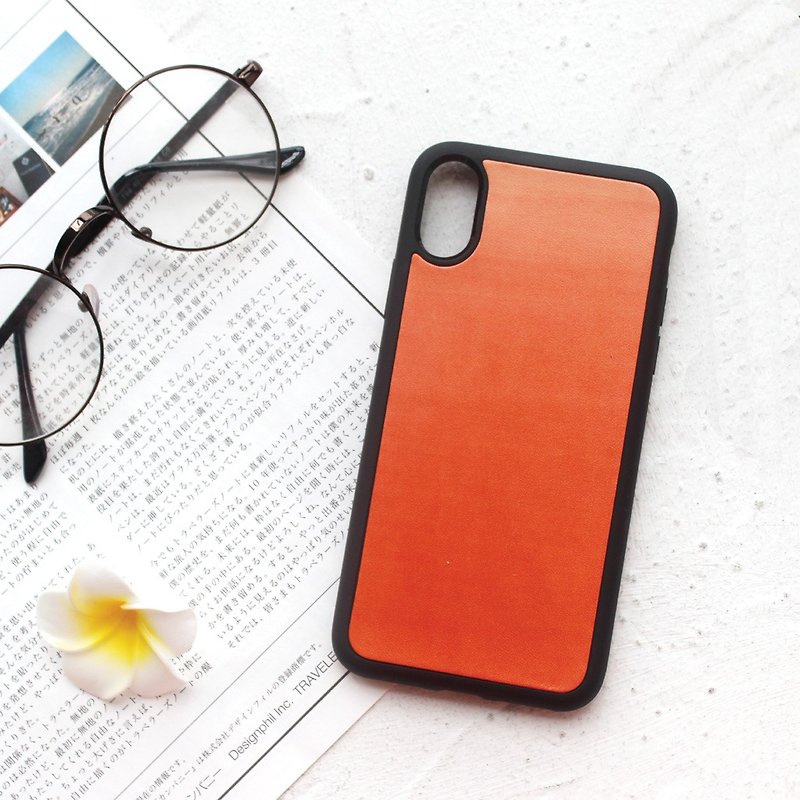 橘橙iphone11pro 78 plus x xs max xr 皮革手機殼 保護殼 客製化 - 手機殼/手機套 - 真皮 橘色