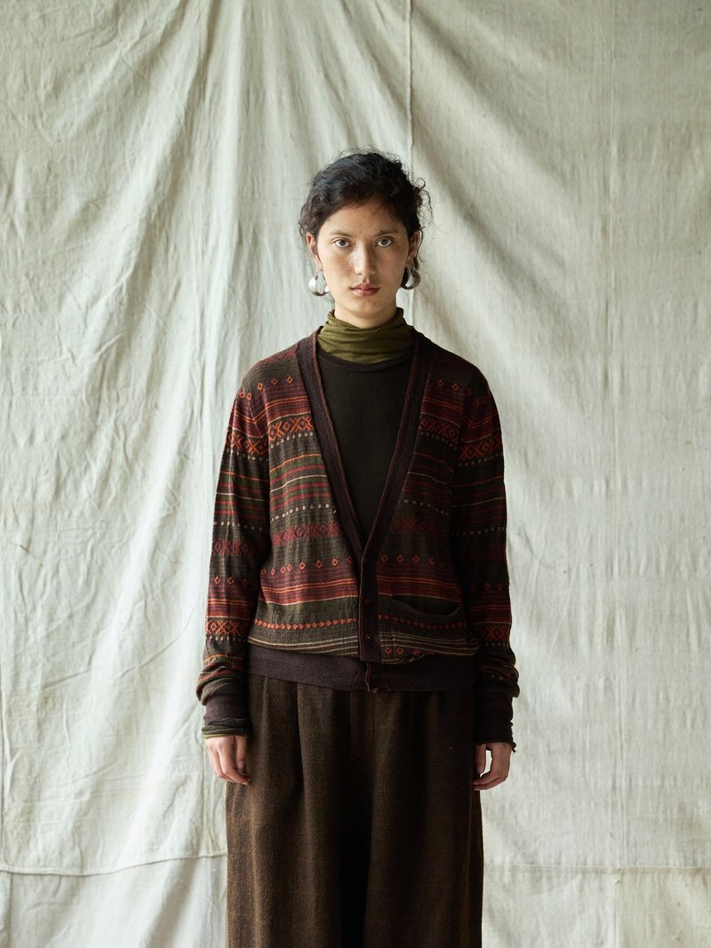 Japanese Retro / Jacquard Knit Cardigan / 100% Wool - Women's Sweaters - Other Materials Multicolor