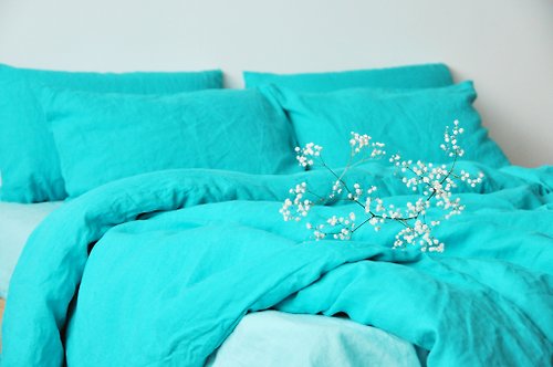 True Things Turquoise linen pillowcase / Blue pillow cover / Euro, American, Taiwan size