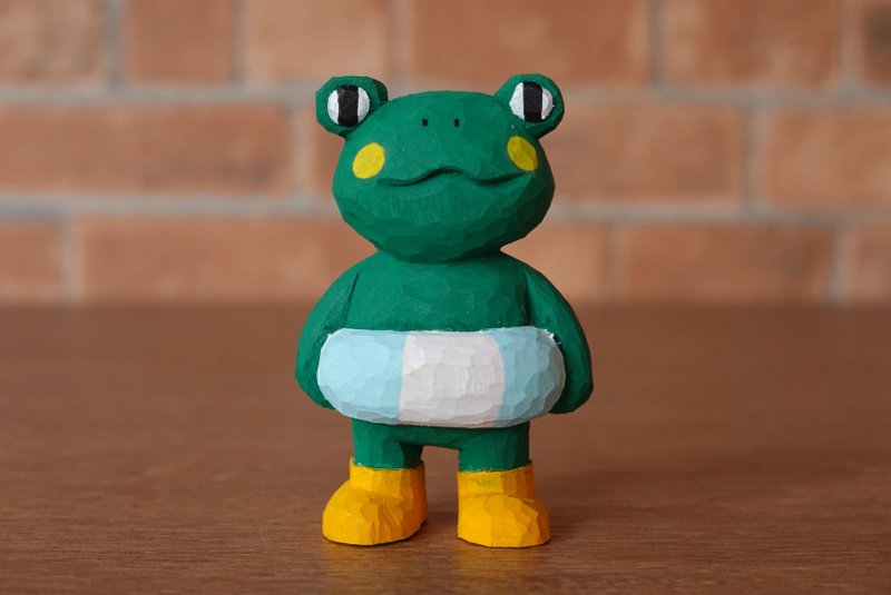 浮き輪カエル - 人形・フィギュア - 木製 グリーン