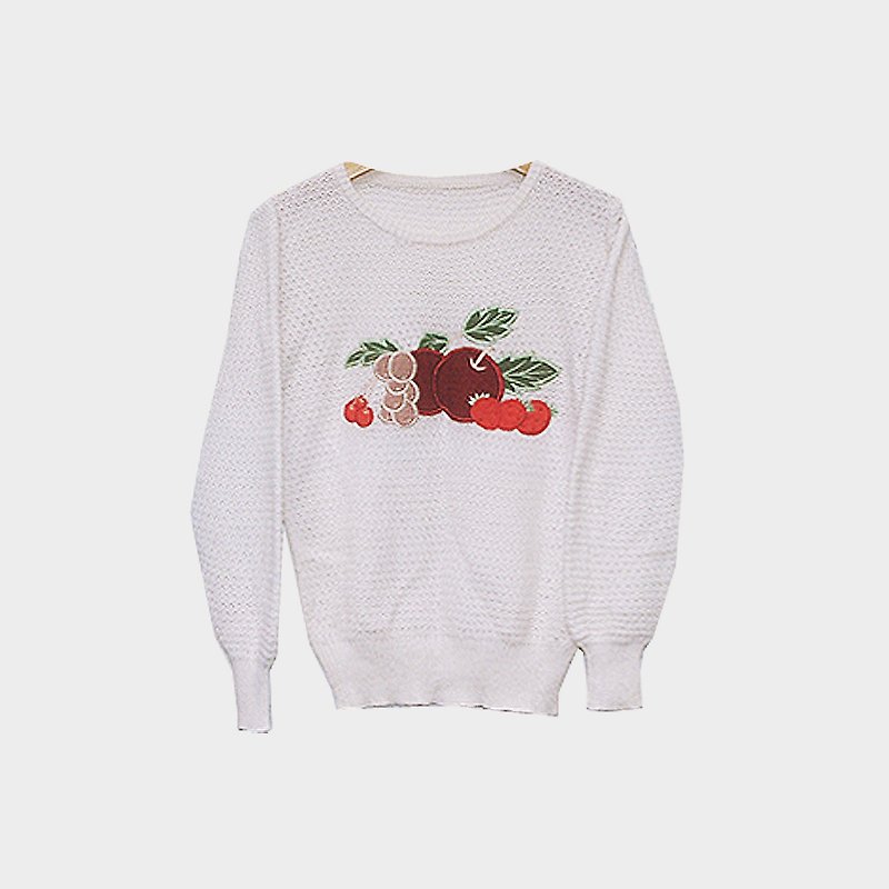 Dislocation vintage / fruit platter knit sweater no.A36 vintage - สเวตเตอร์ผู้หญิง - ผ้าฝ้าย/ผ้าลินิน ขาว