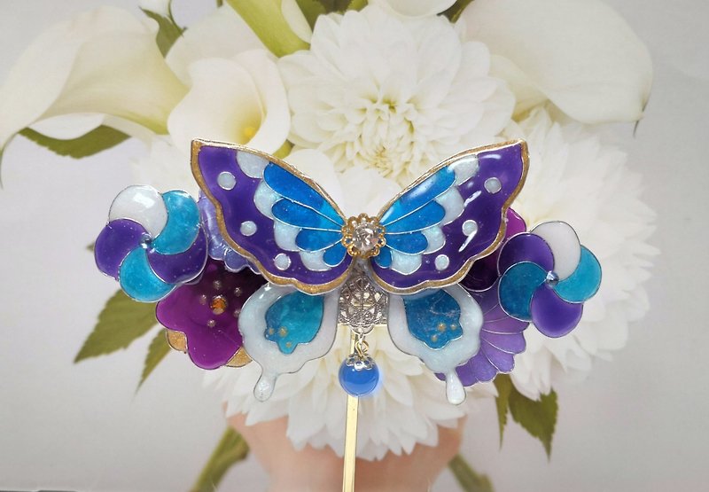 Mauve Japanese style butterflies and flower barrette - Hair Accessories - Acrylic 