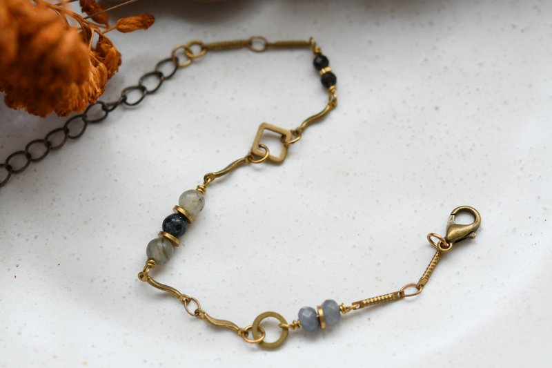 Small plants agate beads │ glaucum x x elongated stone bracelet Bronze Bronze │ - สร้อยข้อมือ - ทองแดงทองเหลือง สีเทา