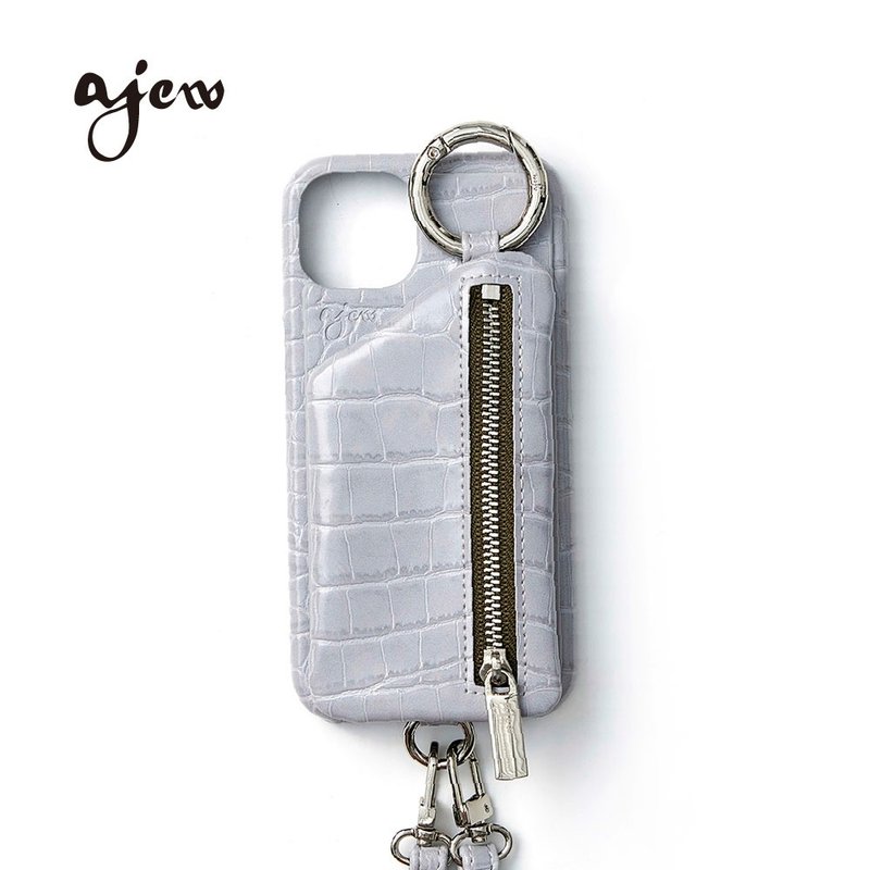 ajew croco 鱷魚壓紋拉鍊口袋手機殼 / ashgray(含背帶) - 手機殼/手機套 - 人造皮革 灰色