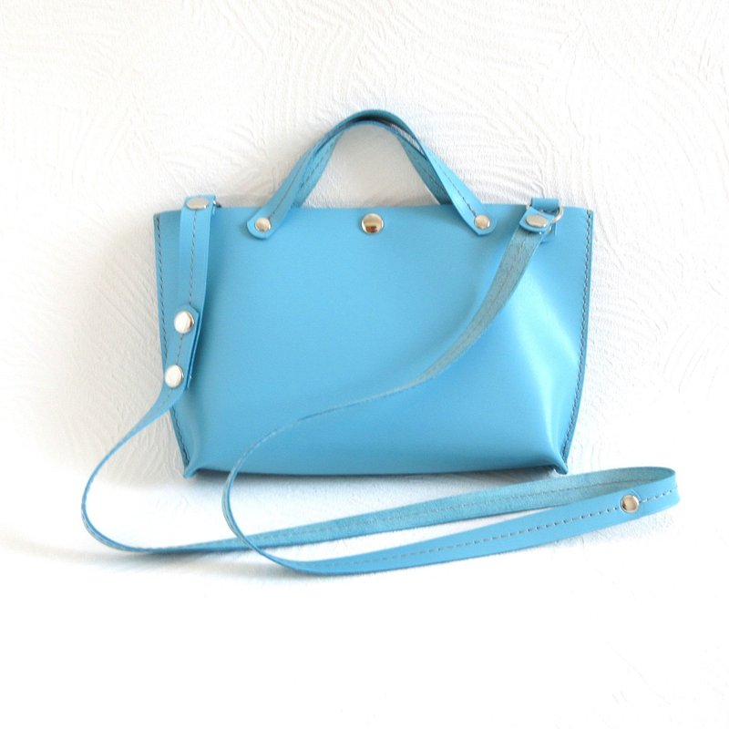 New・レクタングルサコッシュ・牛革・スムースレザー・スカイブルー・0145 - 側背包/斜背包 - 真皮 藍色