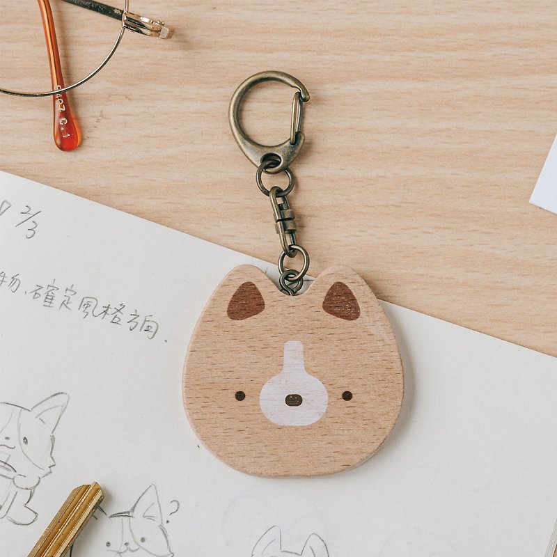 [Pocket Small WOOD Mirror-Big-Headed Dog] Portable Mirror/Keychain/Style Pendant - Keychains - Wood Multicolor