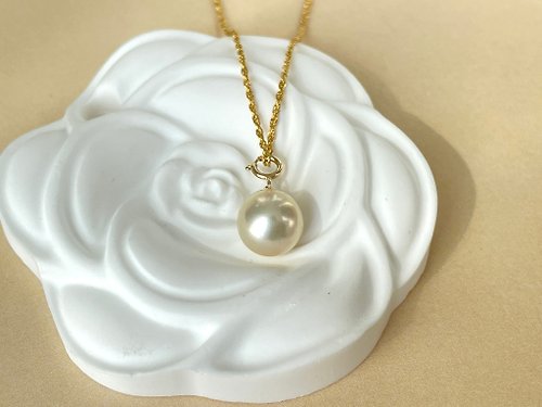 Athena珍珠設計 小燈泡 天然海水珍珠 akoya 羽黃金 18K金 麻花項鏈