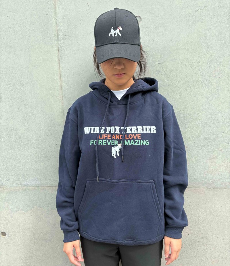 Wire Fox Terrier Winter Plus Velvet Hat T (Dark Blue) - Unisex Hoodies & T-Shirts - Cotton & Hemp Blue