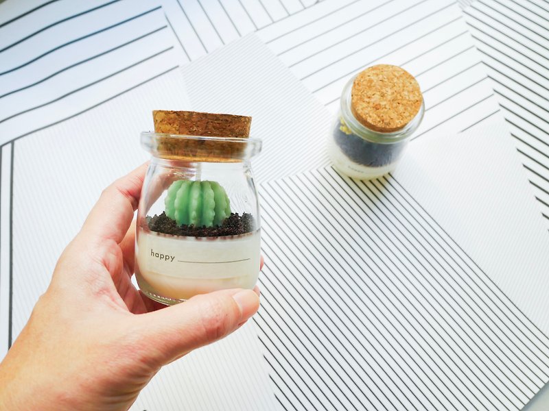 【โปร11.11 】Cactus Candle in glass jar - 香薰蠟燭/燭台 - 蠟 綠色