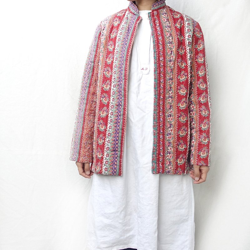 BajuTua/vintage/70's American-made exotic flower sketch Tengpu cotton jacket - อื่นๆ - ผ้าฝ้าย/ผ้าลินิน สีแดง