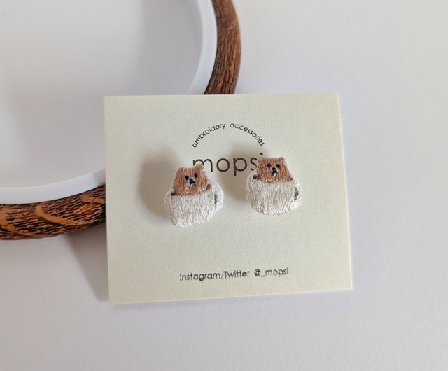 コーヒーカップのくま 刺繍ピアス/イヤリング - ショップ mopsi ピアス