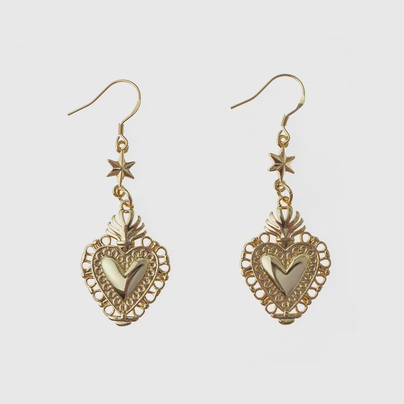 Earrings | Antique Sacred Heart - ต่างหู - วัสดุอื่นๆ สีทอง