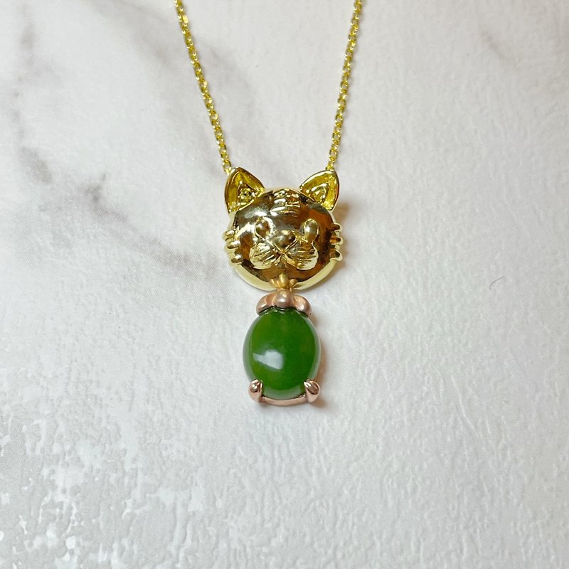 Tiger Yu Happiness Jade Pendant Natural Jasper A Goods 925 Silver Gold Plated Necklace Mother's Day Birthday Gift - สร้อยคอ - หยก 