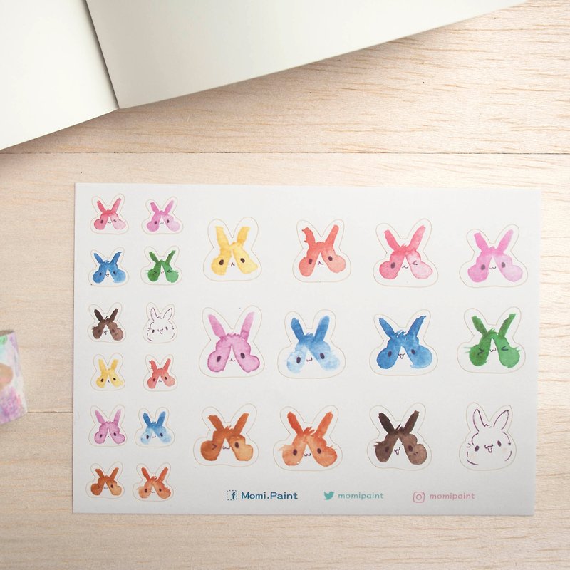 水彩色票兔兔_貼紙 - 貼紙 - 紙 多色