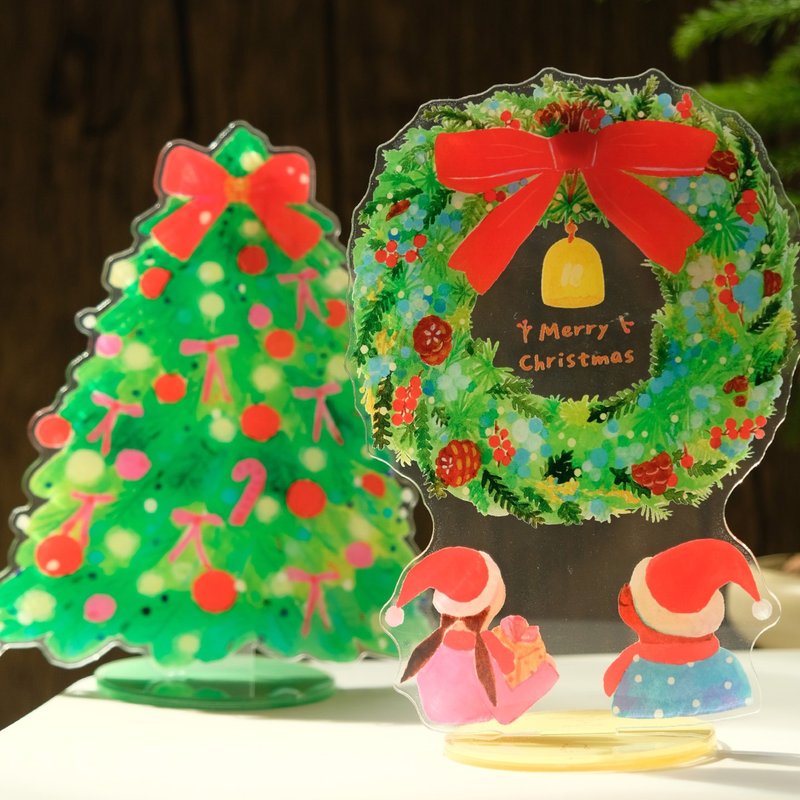 Christmas Festive Desktop Standee Acrylic Memo Clip Original Hand-Drawn Illustration Style Holiday Gift Ornament Decoration - อื่นๆ - พลาสติก สีเขียว