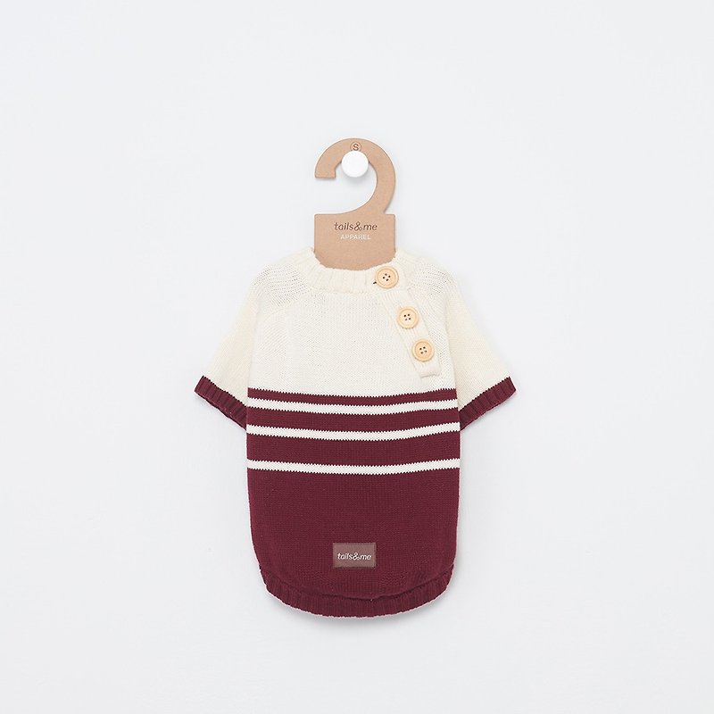 [Tail and me] pet clothing side open collar long sleeve striped sweater wine red rice - Clothing & Accessories - Cotton & Hemp Multicolor
