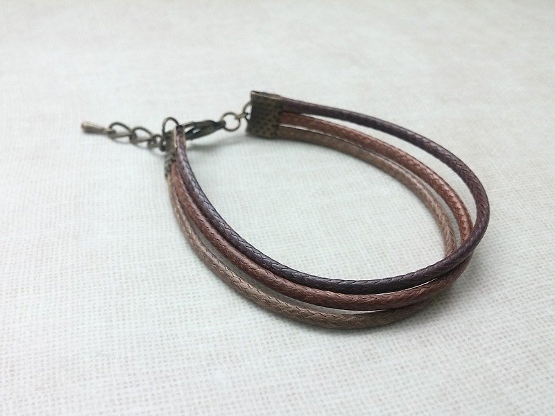 ♥ HY ♥ x handmade wax line bracelet plain simple three-wire rope wax-based coffee chain - Bracelets - Other Materials Brown