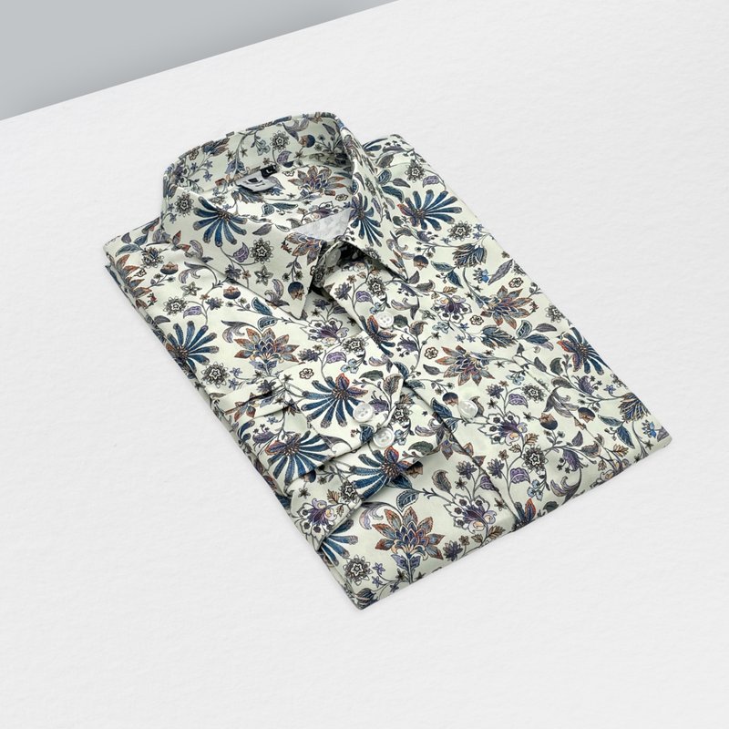 藍花米色襯衫 - 男襯衫/休閒襯衫 - 棉．麻 卡其色