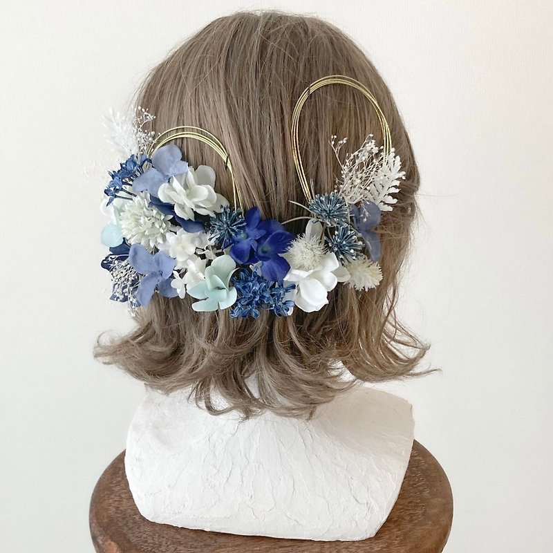Flower lover hair ornament that never withers - เครื่องประดับผม - วัสดุอื่นๆ สีน้ำเงิน