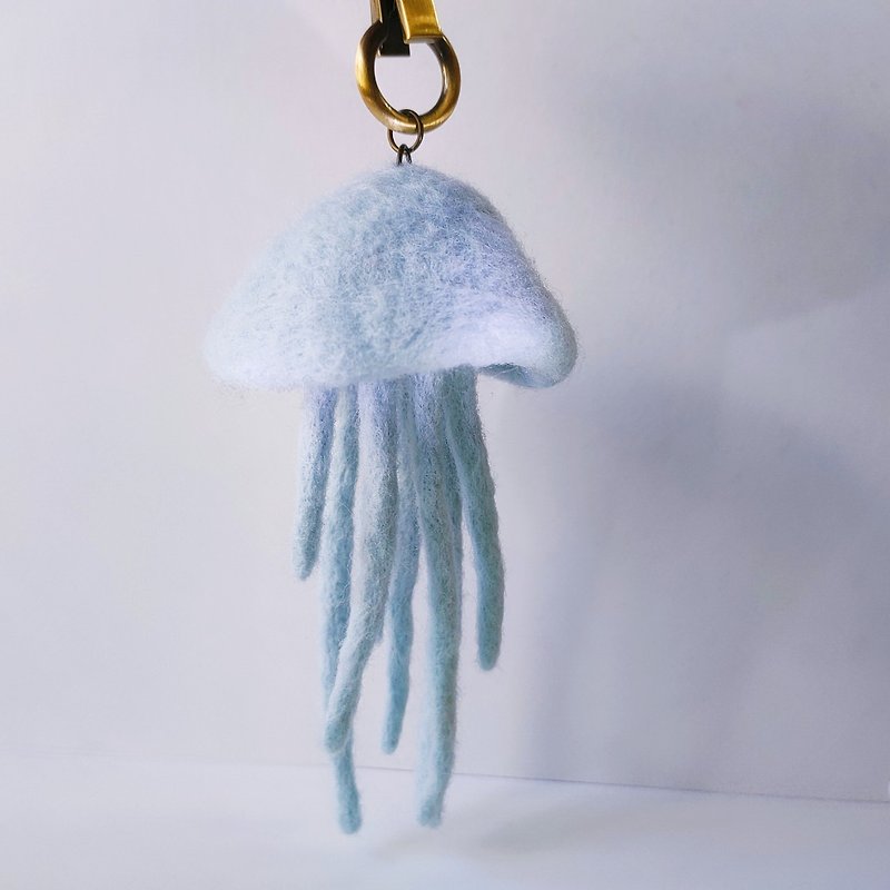 【手作羊毛氈】海底生物水母吊飾 - 鑰匙圈/鎖匙扣 - 羊毛 藍色
