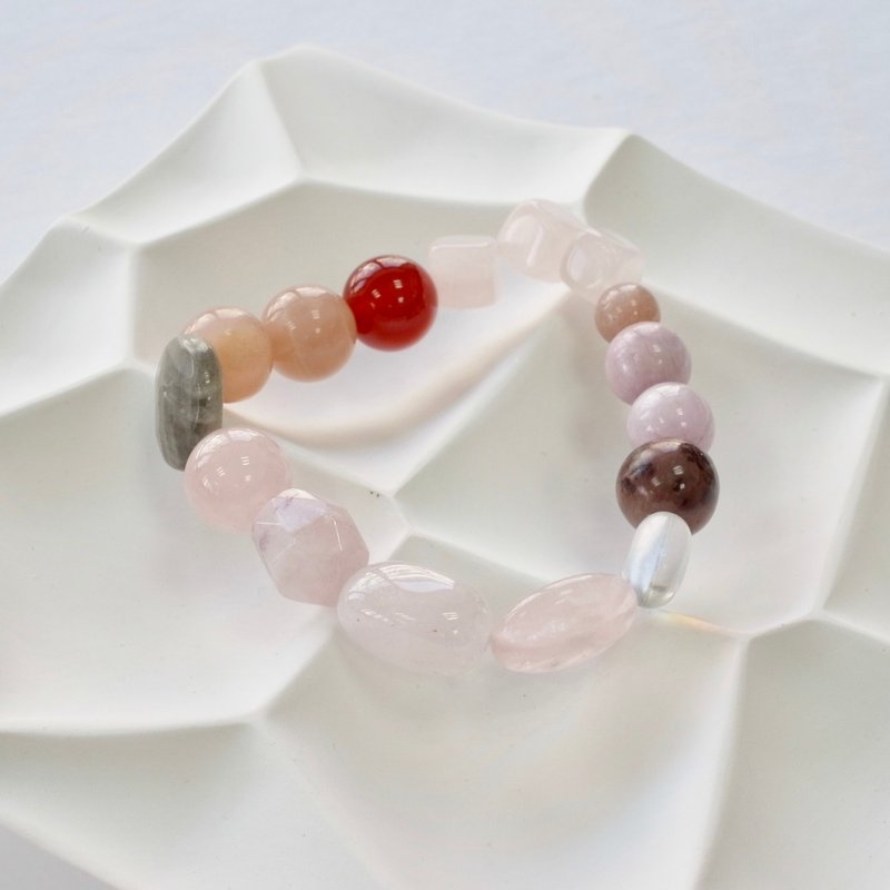 B039七輪調和手串/粉晶/紅瑪瑙/拉長石/天然晶石/能量石/原生態 - 手鍊/手環 - 水晶 多色