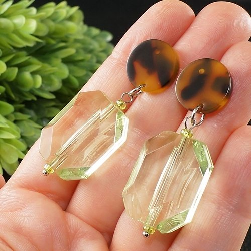 AGATIX Spring Greenery Large Rectangle Stud and Dangle Drop Statement Earrings Jewelry