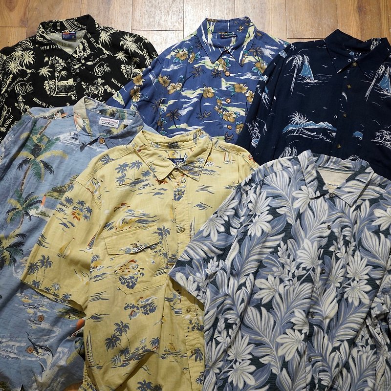 About vintage clothing. Various Hawaiian shirts HA007-012 - เสื้อเชิ้ตผู้ชาย - ผ้าฝ้าย/ผ้าลินิน สีน้ำเงิน