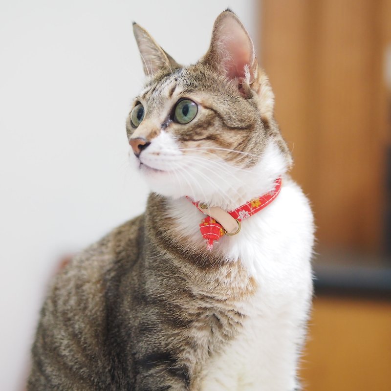 Cat Collars, Japan Fabric, Red Wings_CCJ090448 - ปลอกคอ - หนังแท้ 