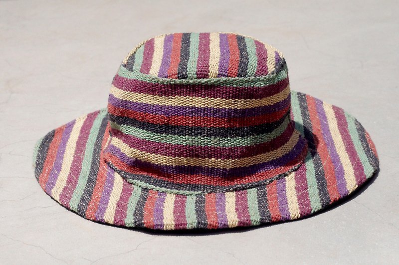 Ethnic mosaic hand-woven cotton Linen hat / knitted hat / hat / visor / hat - colored stripes (limit one) - Hats & Caps - Cotton & Hemp Multicolor