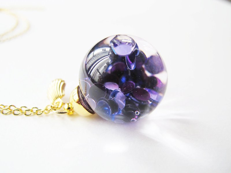 水晶玉のネックレスを流れる*ロージーガーデン*人魚の夢紫色のスパンコール - チョーカー - ガラス パープル