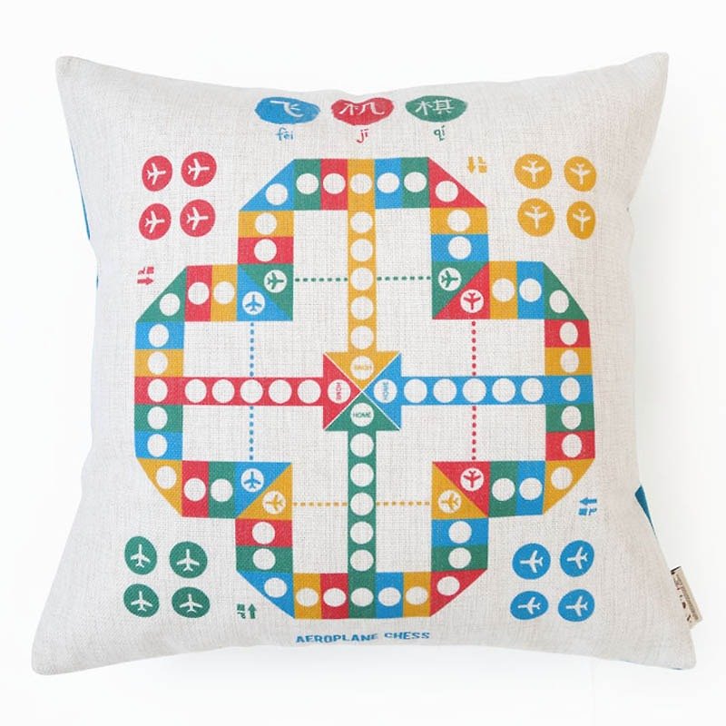 Aeroplane Chess Cushion Cover (飛機棋抱枕套) - Pillows & Cushions - Cotton & Hemp White