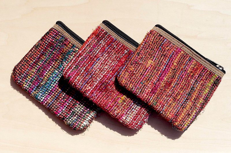 Hand-woven coin purse/ storage bag/ cosmetic bag/ sundries bag-hand twisted sari thread (random shipment) - Toiletry Bags & Pouches - Cotton & Hemp Multicolor