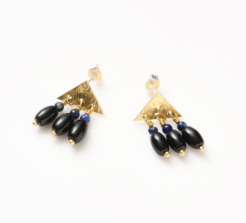 CP98 (lapis lazuli / black onyx) - Earrings & Clip-ons - Other Metals Multicolor