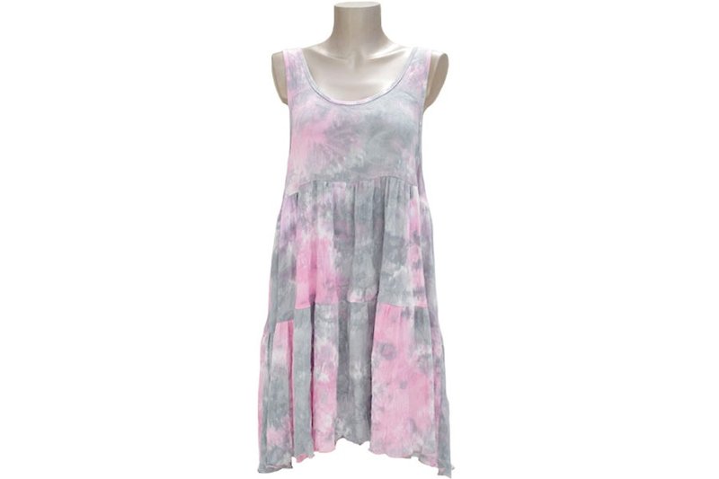 Cute uneven dyed tank top tiered beach dress <Pink Gray> - One Piece Dresses - Other Materials Pink