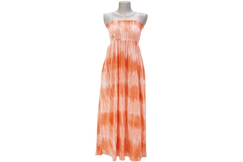 New! Tie Dye Tube Top Long dress <Island Sunset> - ชุดราตรี - วัสดุอื่นๆ สีส้ม