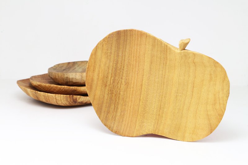 りんごシリーズ 木製プレート (ベーシック)--アフタヌーンティー スナックプレート--木版画--手作り--ハンドメイド - 小皿 - 木製 ブラウン