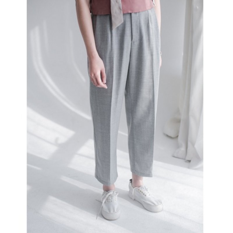 Gray cover version of spring and summer edition super good roast meat straight gray 60% wool wide leg pants worn thin section | Fan Tata independent design Women - กางเกงขายาว - ขนแกะ สีเทา