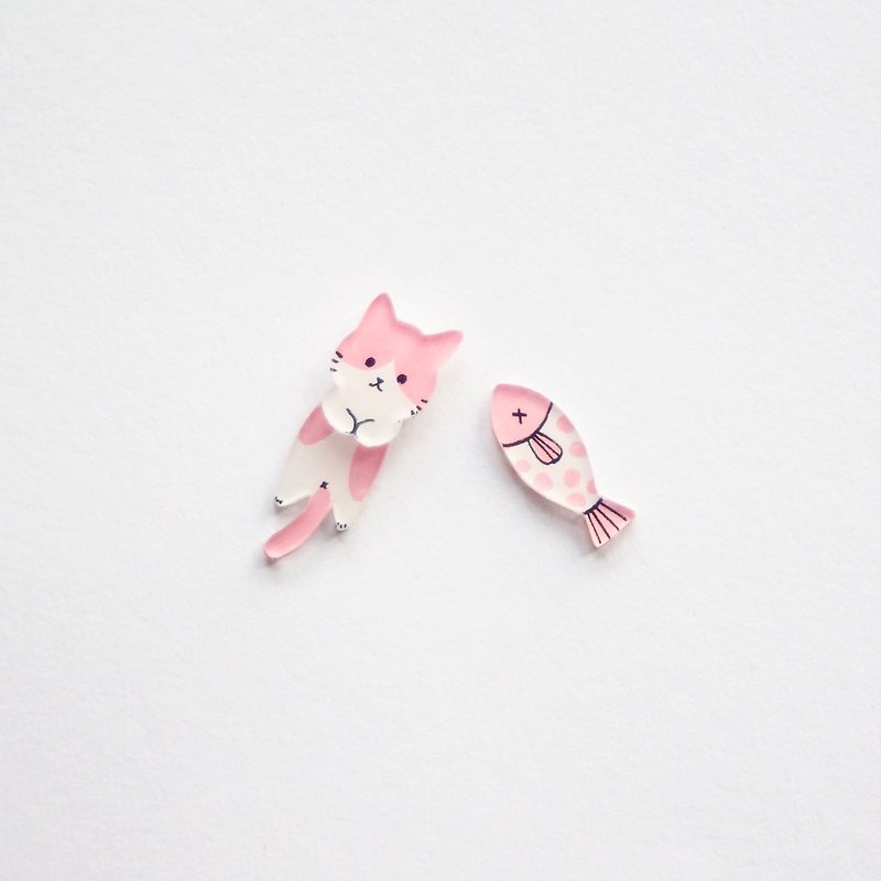 [Forest horn] Domestic Shorthair king pink earrings / ear clip - Earrings & Clip-ons - Paper 