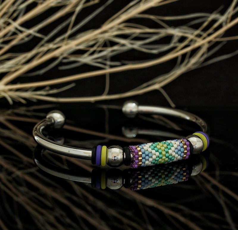 手織 4mm 不鏽鋼 Peyote-1日本 Aiko 串珠手鐲 - 手鍊/手環 - 不鏽鋼 多色