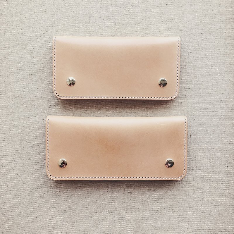 Lovers long clip wallet original color Italy imported vegetable tanned cowhide handmade leather design customization - กระเป๋าสตางค์ - หนังแท้ สีกากี