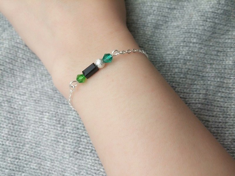 ♥ HY ♥ hand-made x bracelet simple crystal glass frosted bead fine chain bracelet - Bracelets - Other Materials Green