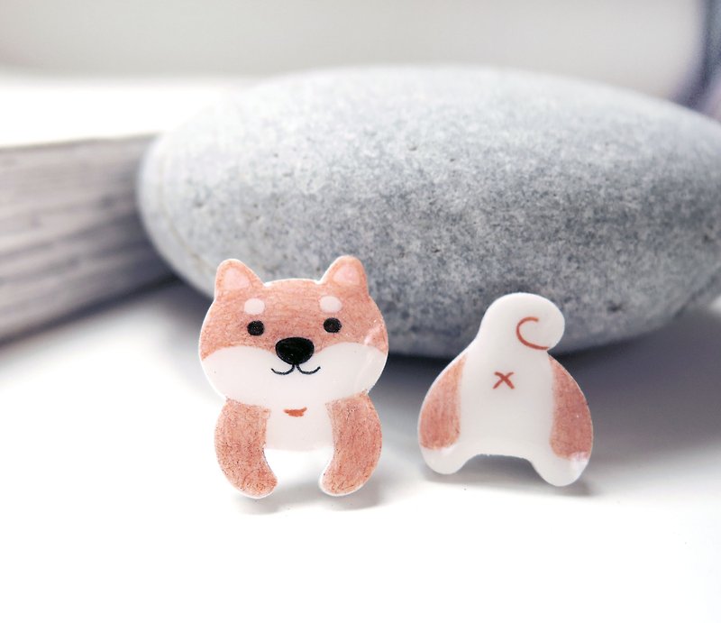 Cute Shiba Inu handmade earrings Shiba Inu anti-allergic ear acupuncture painless Clip-On - ต่างหู - เรซิน หลากหลายสี