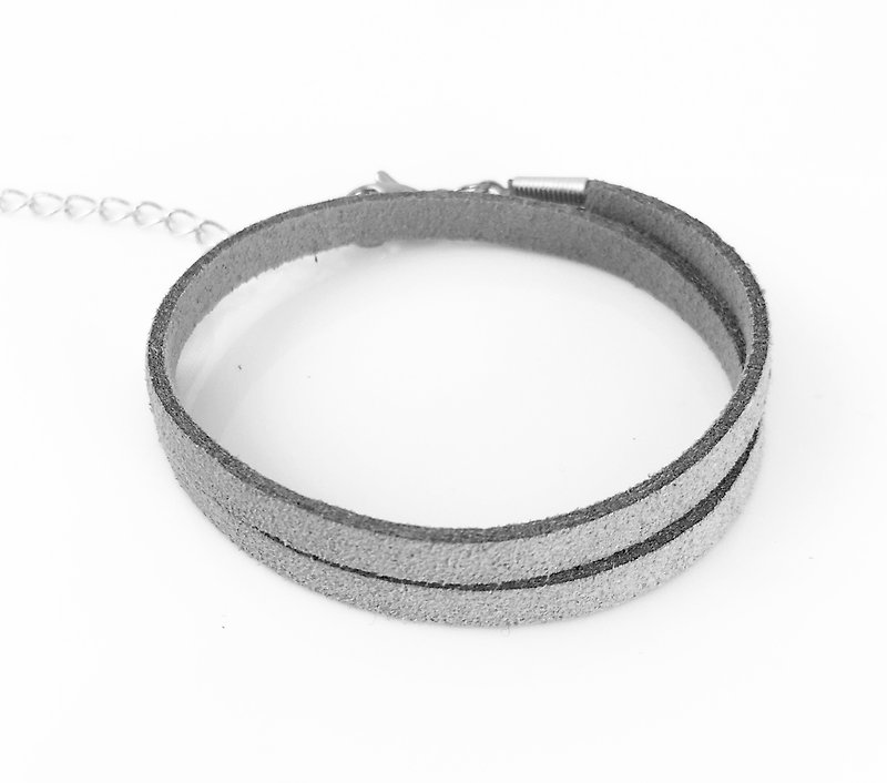 Gray - suede roping bracelet (can also be used as a necklace) - สร้อยข้อมือ - ผ้าฝ้าย/ผ้าลินิน สีเทา