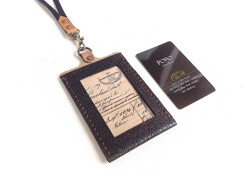 POPO│ jet black. │ embossed leather document sets. Straight │leather - ID & Badge Holders - Genuine Leather Black