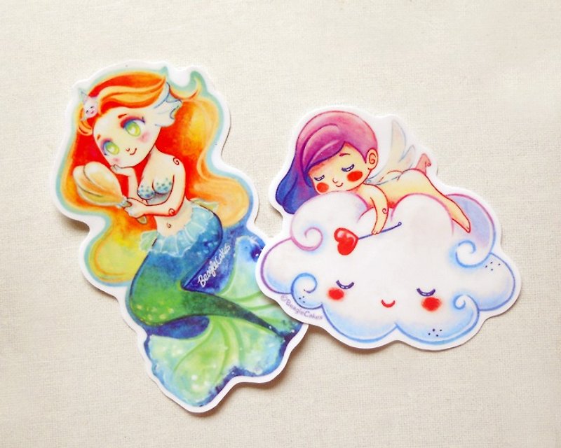 人魚.天使 防水貼紙 - Mermaid & Cherub Waterproof Stickers - 貼紙 - 紙 多色